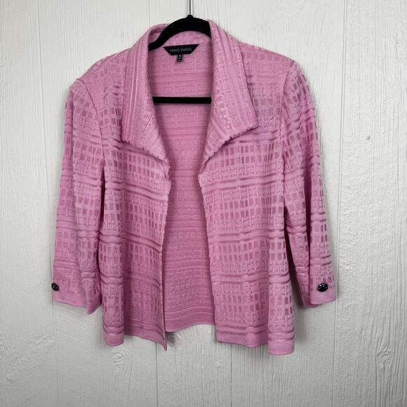 Ming Wang Knit Lightweight Pink Cardigan Blazer Size Medium Viscose Blend Career - Picture 6 of 9
